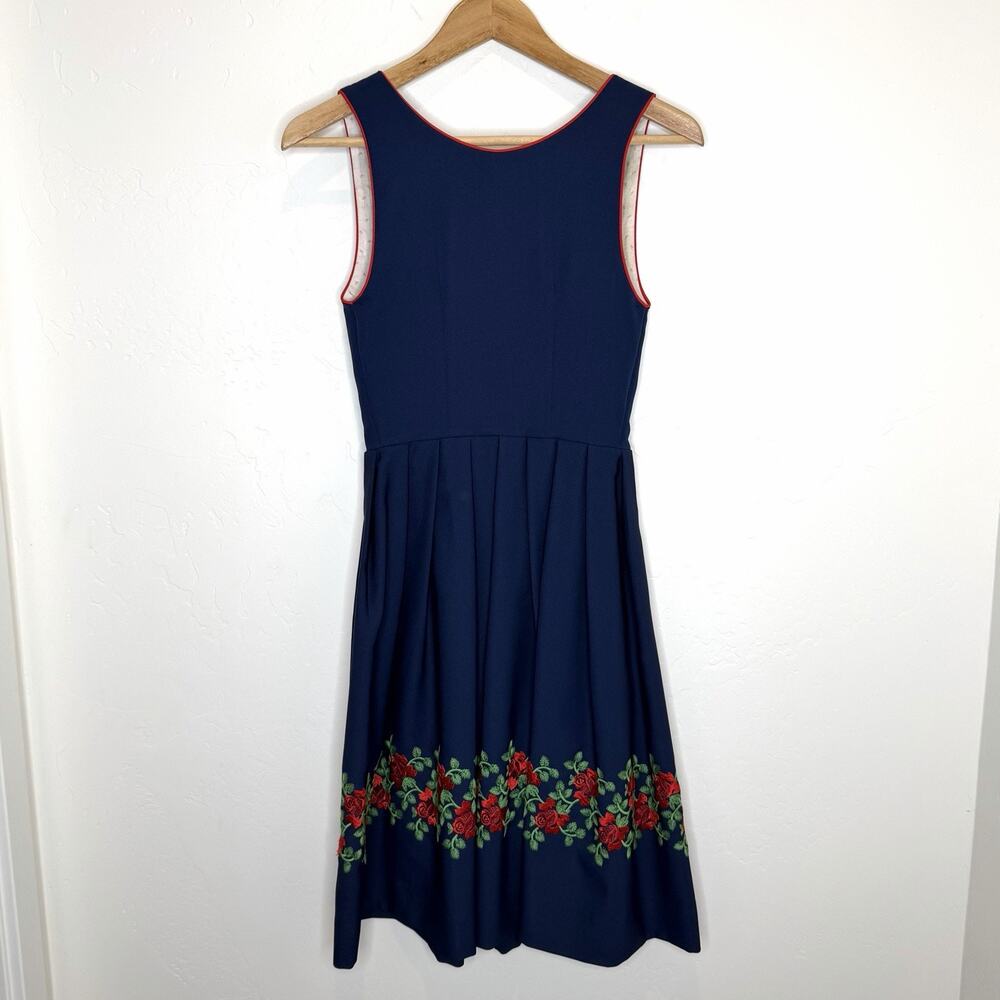 Vintage Licht Trachtenhaus Drindl Dress Womens 6 Navy Blue Embroidered German - Picture 5 of 8